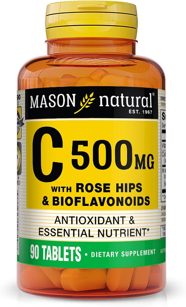 MASON NATURAL Vitamin C 500 mg, z Rose HIPS & Bioflavonoidi, Imunska podpora & Antioksidant Formula, 90 tablet