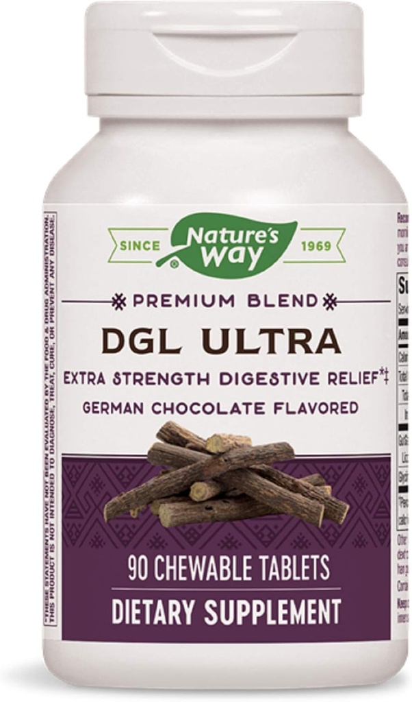 Nature's Way DGL ULTRA 10:1 Dodatna moč, 75 mg na odmerek, nemška čokolada z aromo, 90 žvečljivi, pakiranje 2 (Packaging May Vary)
