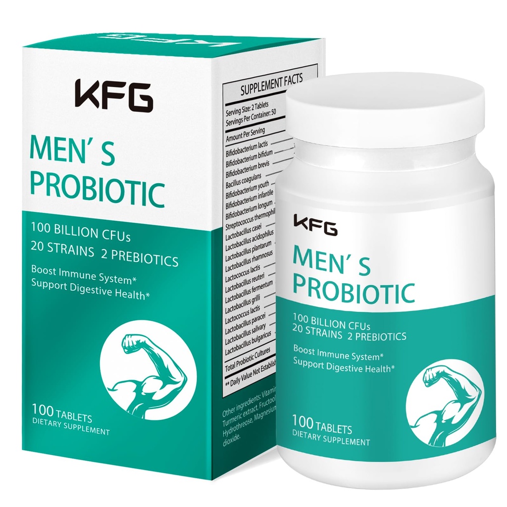 KFG Probiotic Supplement 100 milijard CFU, 20 sevi, 2 Prebiotiki in pregestivne encime, Podpira prebavo, imunske podpore, Gut zdravje in presnova, Non-GMO, Gluten & Soy Free, 100 tablet