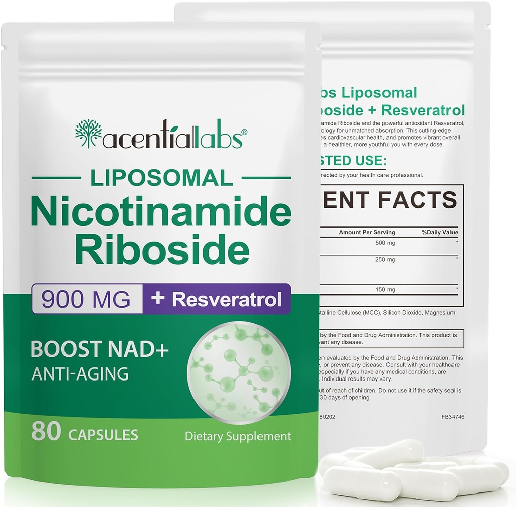 NAD+ Dodatek Alternative – Liposomna NAD + Resveratrol – 30-dnevna dobava – Visoka čistost NAD dodatek za energijo in zdravo staranje – 80 kapsul