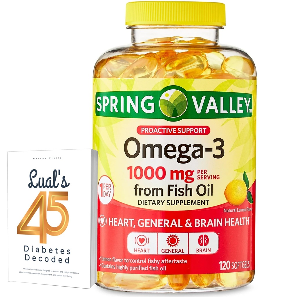 Omega-3 iz ribjega olja srce splošno in zdravje možganov prehransko dopolnilo softgels, 1000 mg, 120 Count paket z Luall je 45 Sladkorna dekodirana