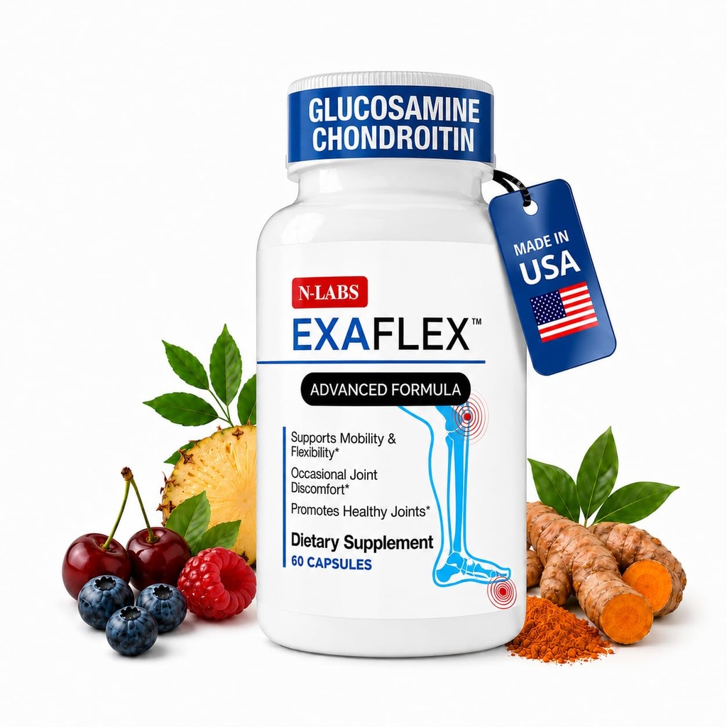 N-Labs ExaFlex Glucosamine Chondroitin MSM, Bromelain kapsule - združeni dodatki za moške in ženske z Boswellia Extract, Kurkurja in Quercetin - podpira skupno zdravje - Izdelano v ZDA - 60 kapsul