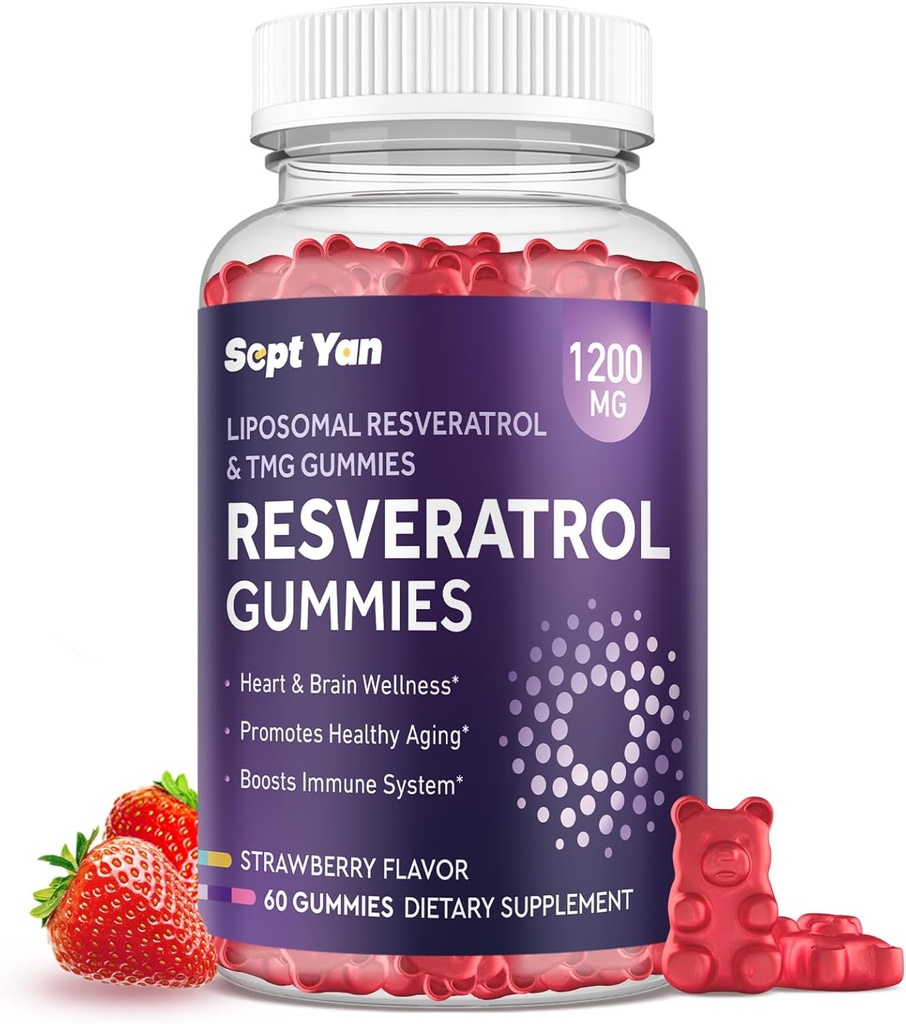 Liposomal NAD Resveratrol Supplement Gumies 1200mg z NAD+, Quercetin, TMG, Pterostilbene, izvleček rdečega vina, antioksidant, zdravo staranje, celično popravilo, energija, funkcija možganov - 60 Gumies