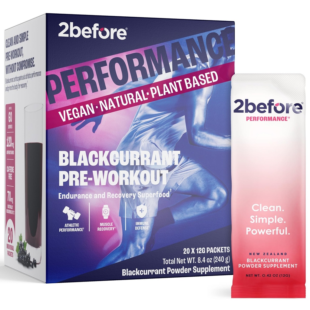2 pred Blackcurrant I All Natural Vegan Pred treningom, Kofein prost I Čista energija, vzdržljivost, Okrevanje I Pred treningom Ženske in moški I 20 x Posamezni paketi I Informed Sports Certified