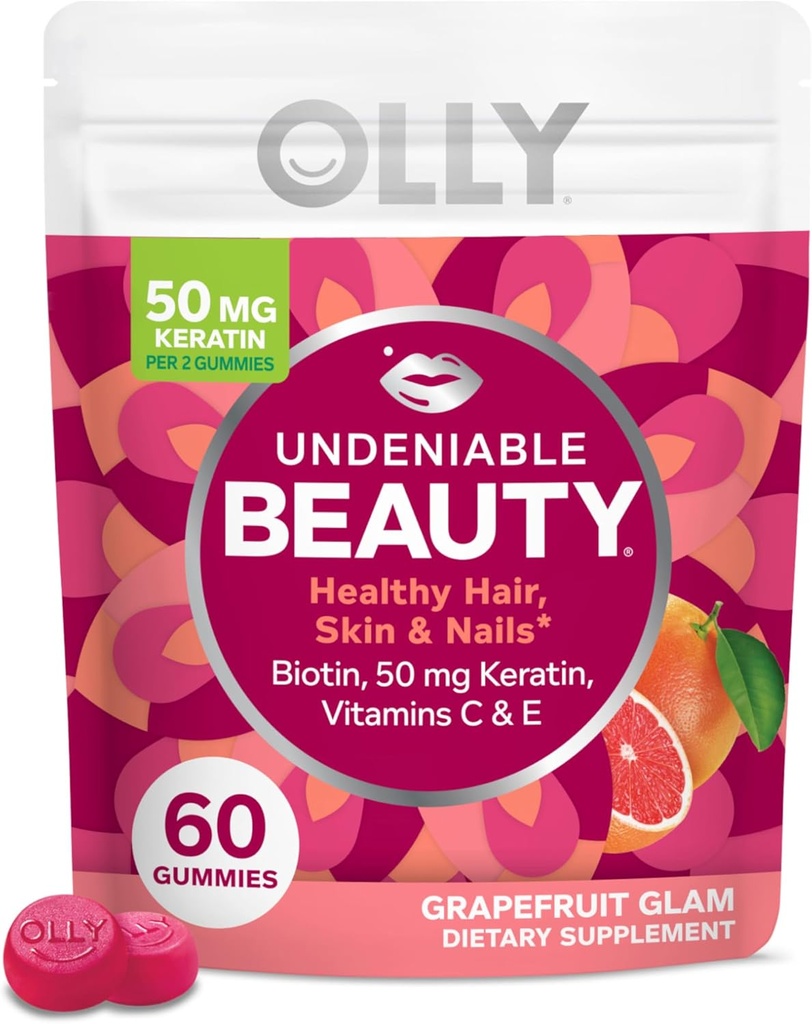OLY Neodložljivo lepoto Gummy, za lase, kožo, nohte, Biotin, Vitamin C, Keratin, Žvečljivi dodatek, Grenivke, 30 Day Supply - 60 Count