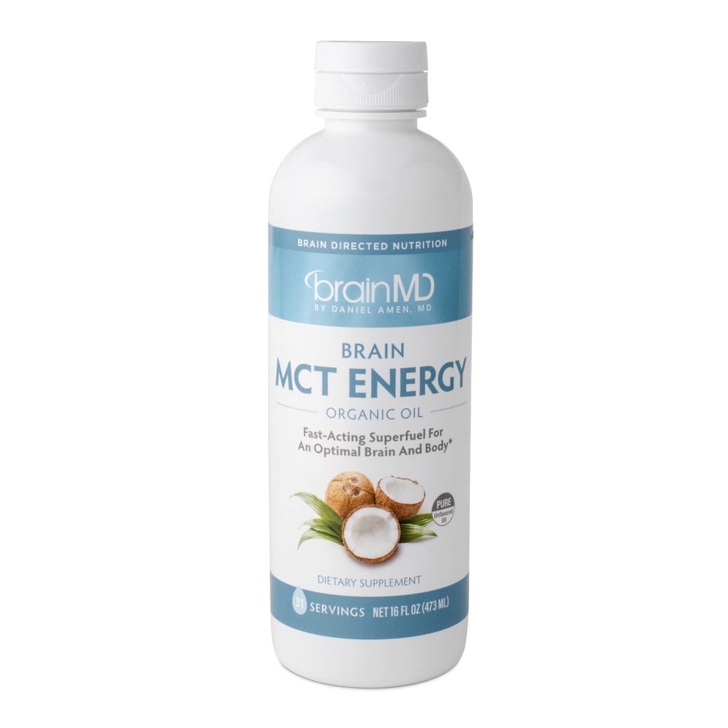 Dr. Amen BrainMD Brain MCT Energija - 16 fl oz - Energy Support for Brain & Body - Izboljšuje osredotočenost in zadovoljstvo - Čista in hitra igra - Gluten Free - 31 Servings