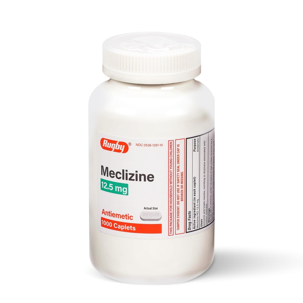 Rugby Meclizine 12, 5 mg Antiemetični Kapleti za simptome, povezane z gibanjem Bolezen– Potovanje in Cruise Essentials, 1000 Kapleti