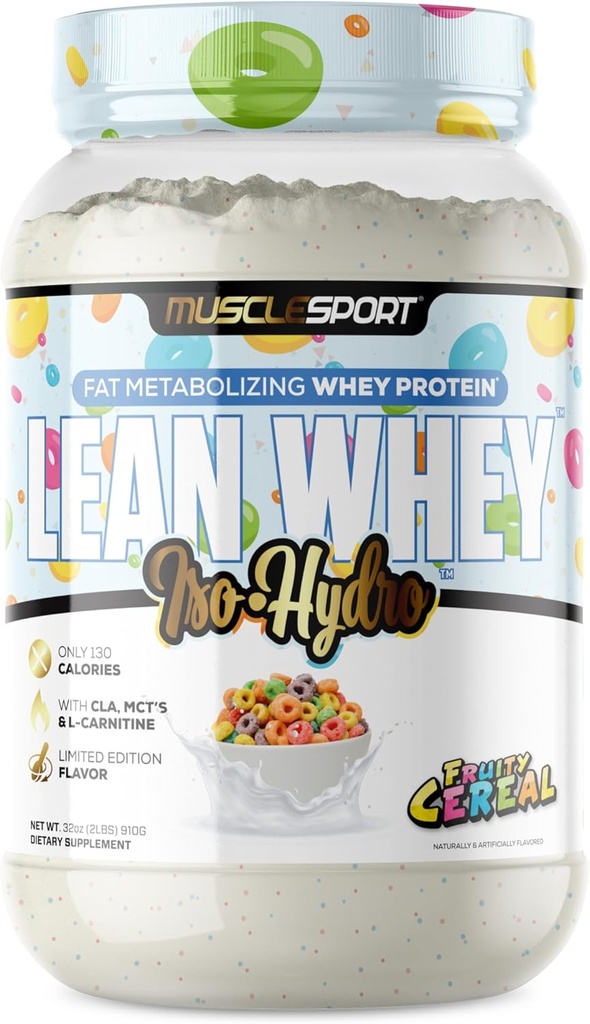 Musclesport Lean Whey RevolutionTM Protein Powder - izolat sirotkinih beljakovin - nizkokalorični, nizkokalorični, nizkomaščobni, neverjetne arome - 25g beljakovine na kos (2 lb, sadno žito)
