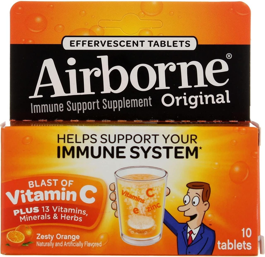 Airborne - šumeče tablete z vitaminom C - Zesty Orange - 10 tablet - 4 pakiranja