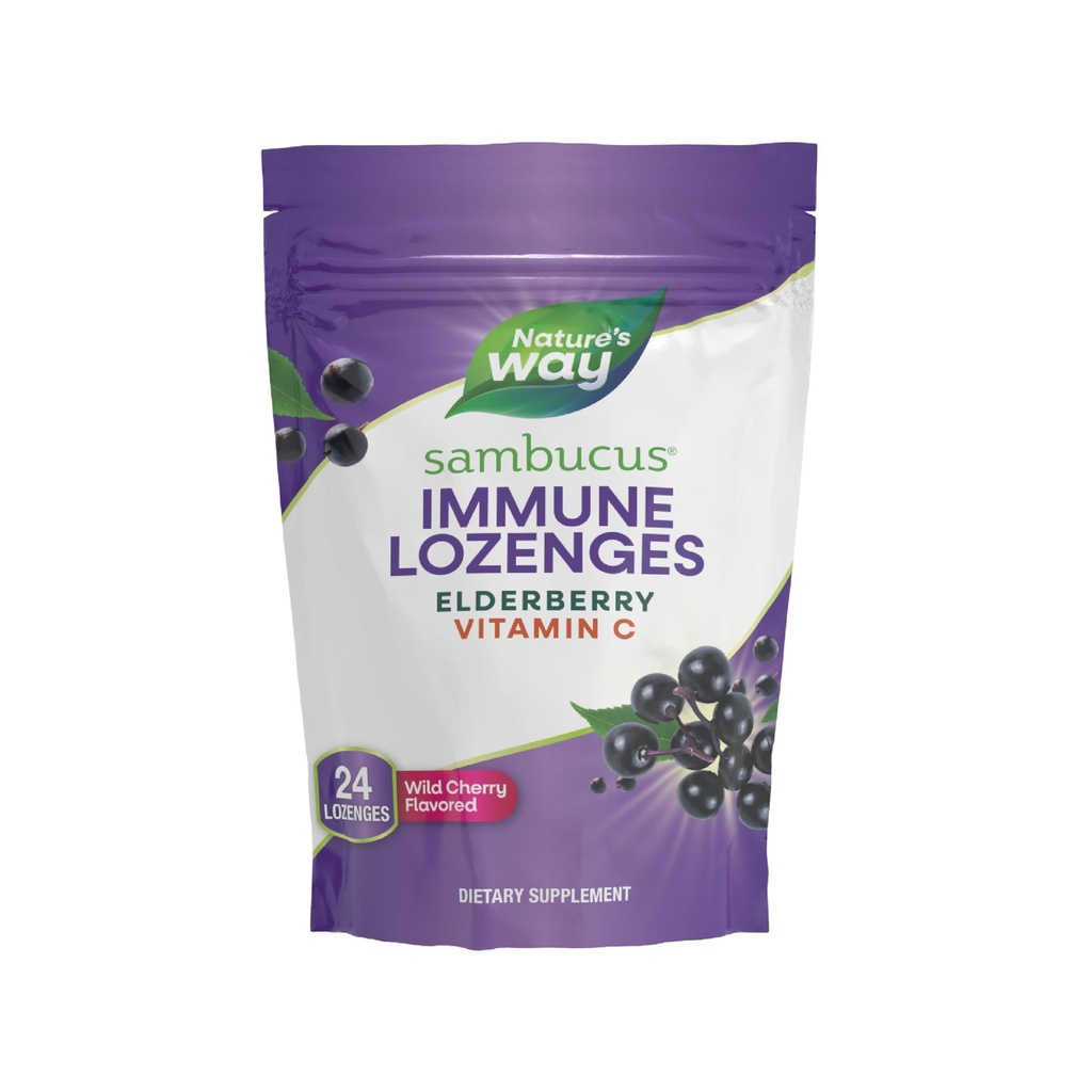 Naravne poti Sambucus Imune Lozenges, Visoka moč Vitamin C, Bezgove jagode, Divje češnje arome, 24 Lozenges (Packaging May Vary)