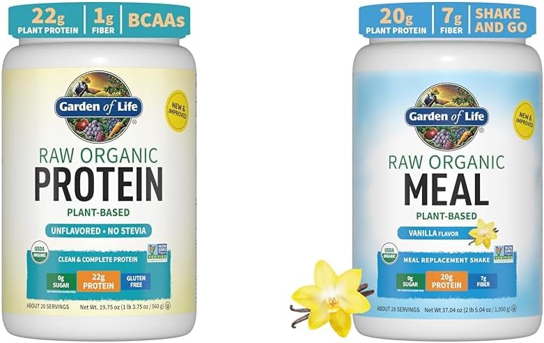 Garden of Life Organic Vegan Unflavored Protein Powder 22g Popolni na rastlinski osnovi Surovi proteini & Vegan Protein Powder - Surovi organski Prehranski nadomestki - Vanilla - Pea Protein