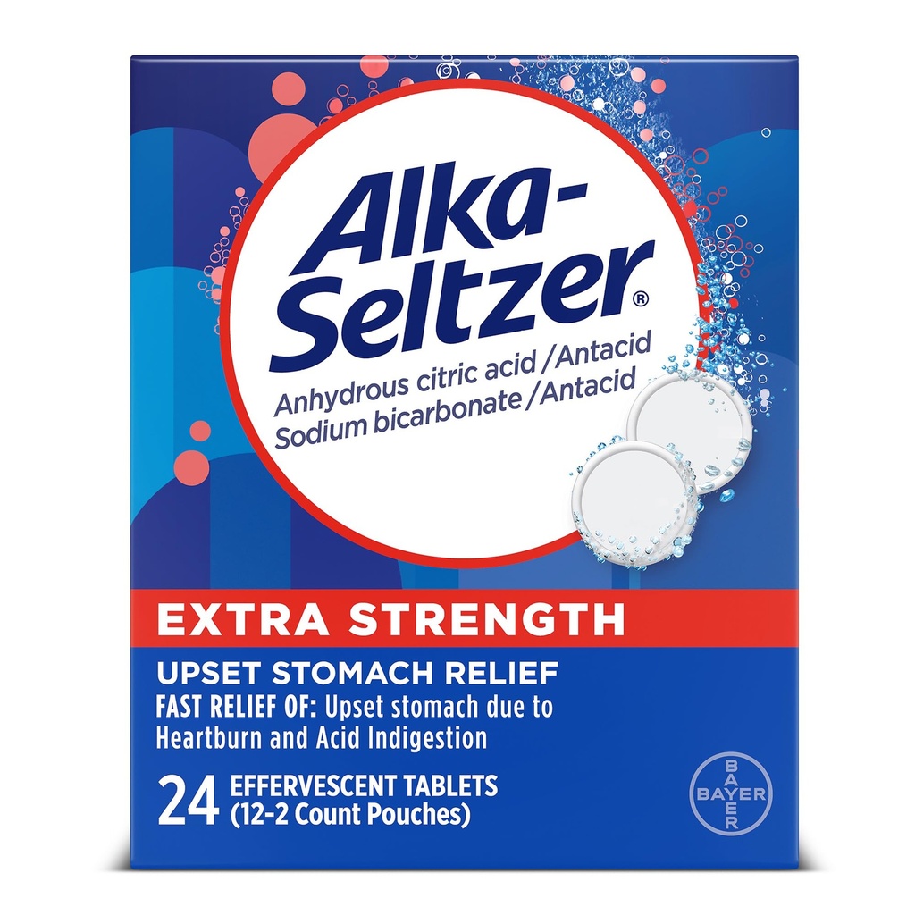 Alka- Seltzer Extra Jakost Zgaga Relief Šumeče tablete antacida, hitro lajšanje prebavnih motenj, 24 Ct