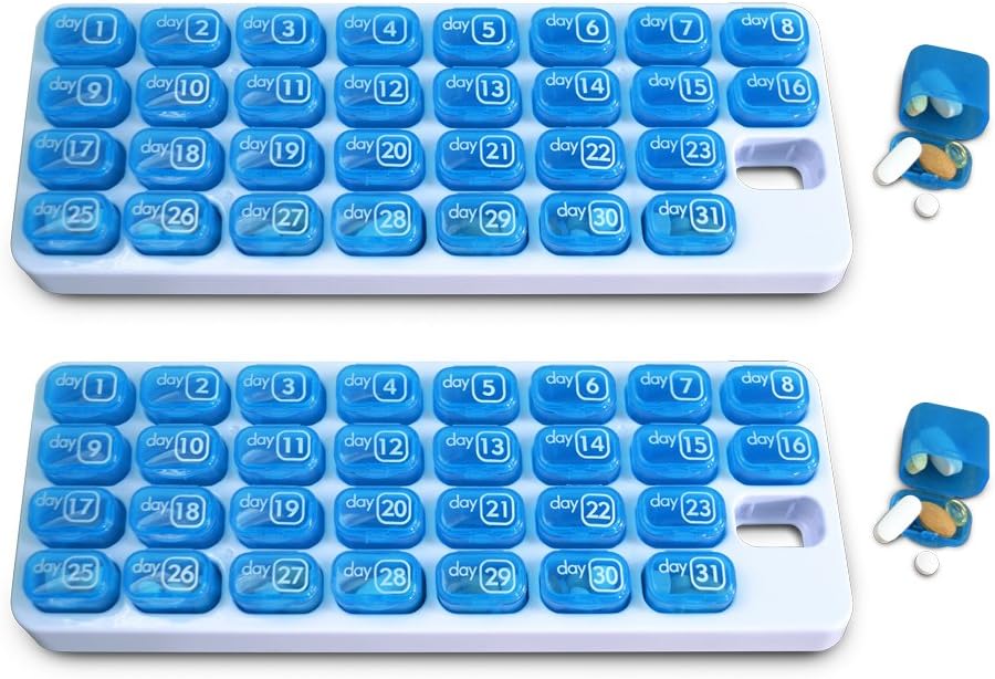 31 Dan Mesečne tablete Organizator z pop ven žepne tablete in shranjevanje pladenj za vitamine, dodatki, Domov, Delo ali potovanje - 2 Pack modra