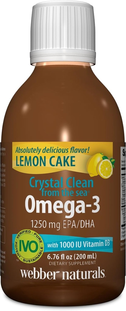 Webber Naturals Kristalno čist iz morja Omega-3 z vitaminom D3, Lemon Cake, 6.67 Fluid Ounce