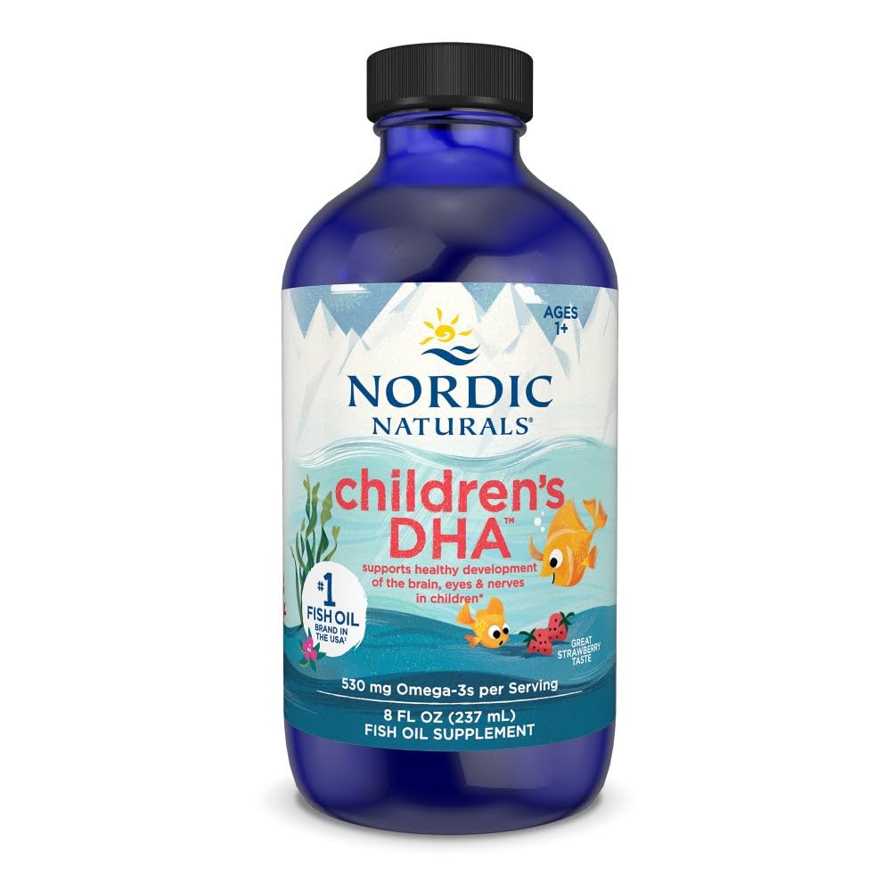 Nordic Naturals Children's DHA, Jagoda - 8 oz za otroke - 530 mg Omega-3 z EPA & DHA - Razvoj možganov in funkcija - Non-GMO - 96 Servings