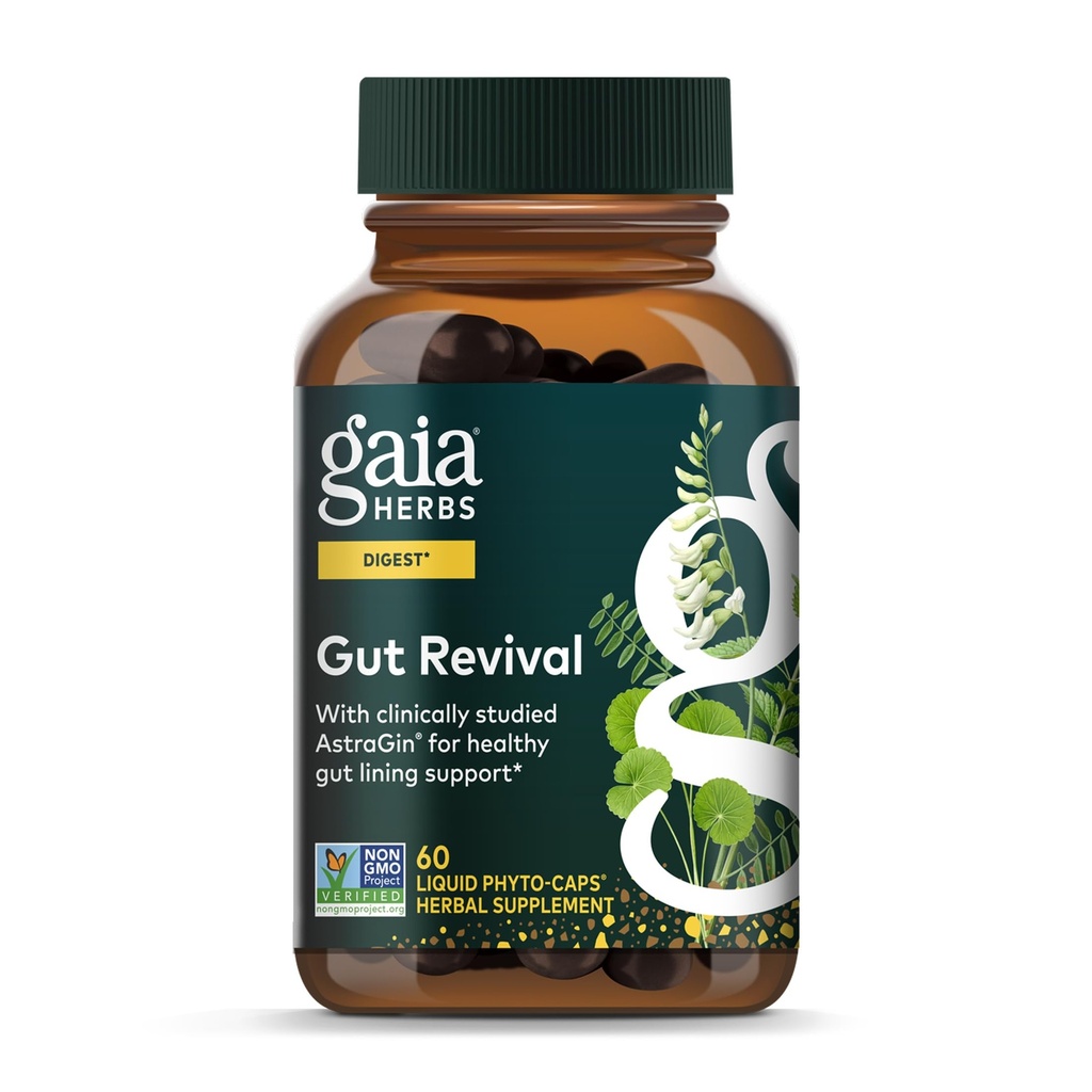 Gaia Herbs Gut Revival - Herbal Digestive dodatek za podporo Gut zdravje - izdelan z Astragalus, Gotu Kola, Jujube & More - Brez mleka, Soy & Gluten - 60 Vegalske kapsule (60 strežbe)