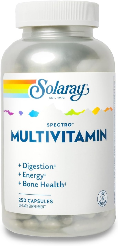 SOLARAY Spectro multivitamin z železom - multi vitamin s kalcij, magnezij, Energizirajoča zelena, Herbs & Digestive Enzymes - Prebava, energija, in podpora za zdravje kosti (41 Serv, 250 CT)