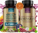 Cognitive Wellness Bundle - Resveratrol Complex & Shilajit Fulvic Acid Minerals - Sea Moss, Ashwagandha, Klinično preizkušen Cognigrape Red Grape Extract - Ne-GMO, Gluten-free, Veganski dodatek