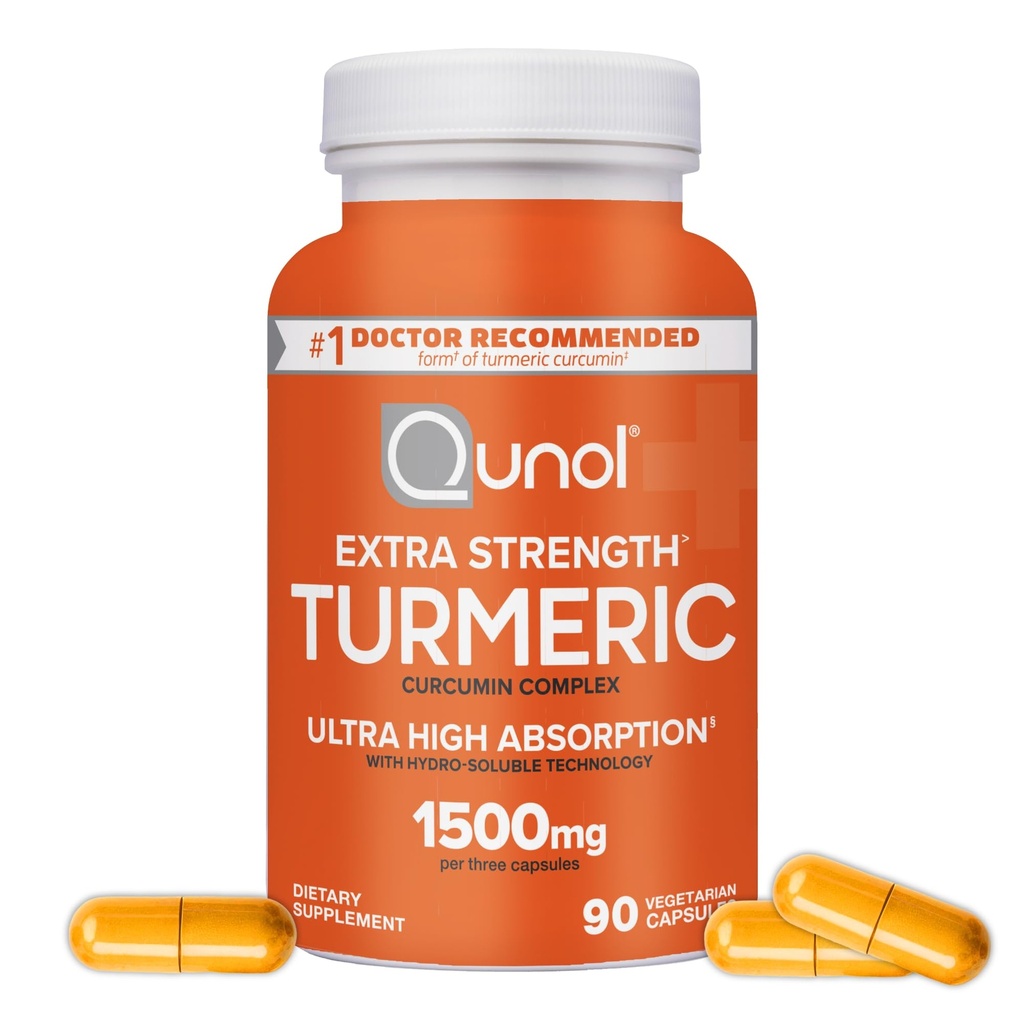 Kapsule kurkumina, Qunol z ultra visoko absorpcijo 1500 mg, podpora sklepu, prehranska dopolnila, dodatna moč, 90 vegetarijanske kapsule