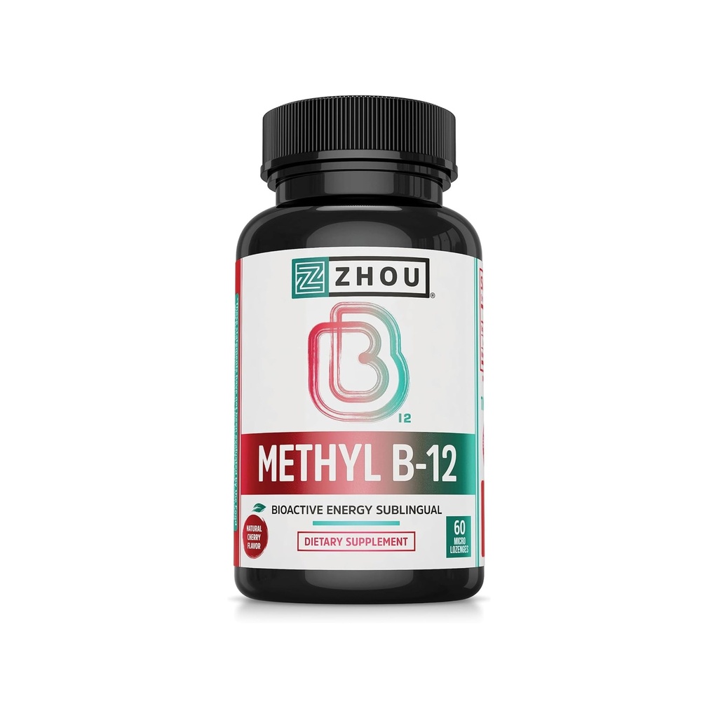 Zhou Metil B12 - Metil B-12 dodatek za ženske in moške, vitamin B12 5000 μg, Vegan prijazno, celično energijo in živčno funkcijo podpora, Metilcobalamin - 60 Micro Lozenges