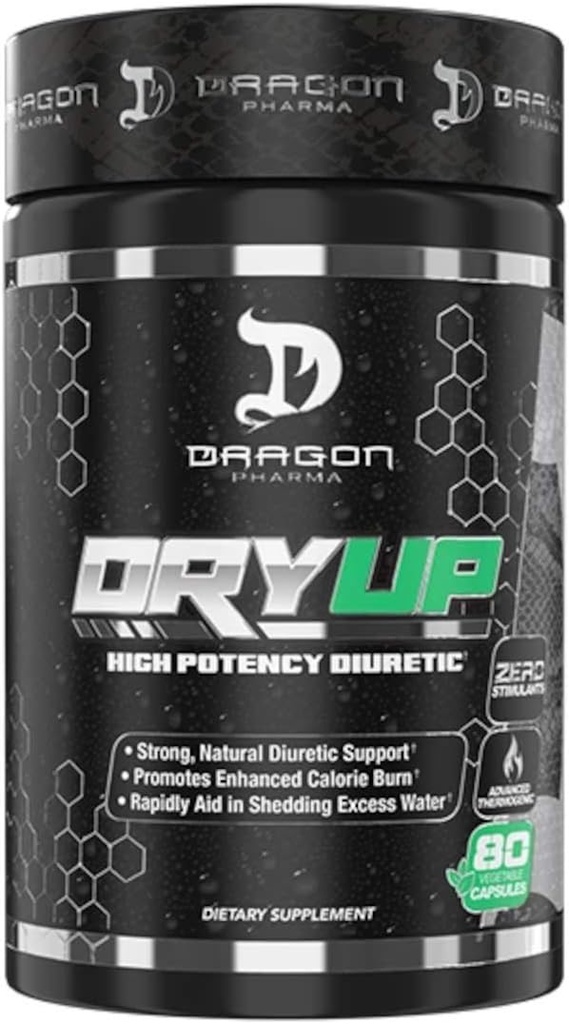DRAGON PHARMA DryUp, visoka jakost Diuretična in termogenska Matrica, prilagodljiva uporaba, Stim-free dodatek, Kot nalašč za pripravo na tekmovanje ali fotostrelov (80 kapsul)