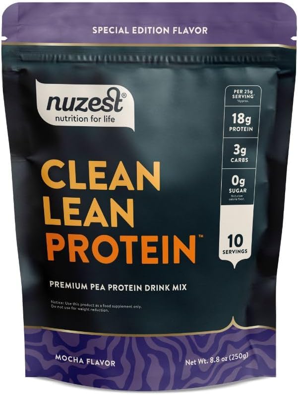 Nuzest - Pea Protein Powder - čisti lean Protein, Premium Vegan Plant Based Protein Powder, Dairy Free, Gluten Free, GSO-free Protein Shake, Mocha, 8,8 oz