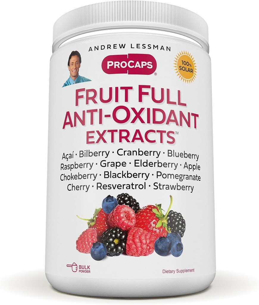 ANDREW LESSMAN Fruit Full Anti-Oxidant Extracts Powder 600 Serving - 14 Naravni sadeži in jagodni izvlečki. Borovnice, brusnice, grozdno seme, grah, resveratrol in še več.