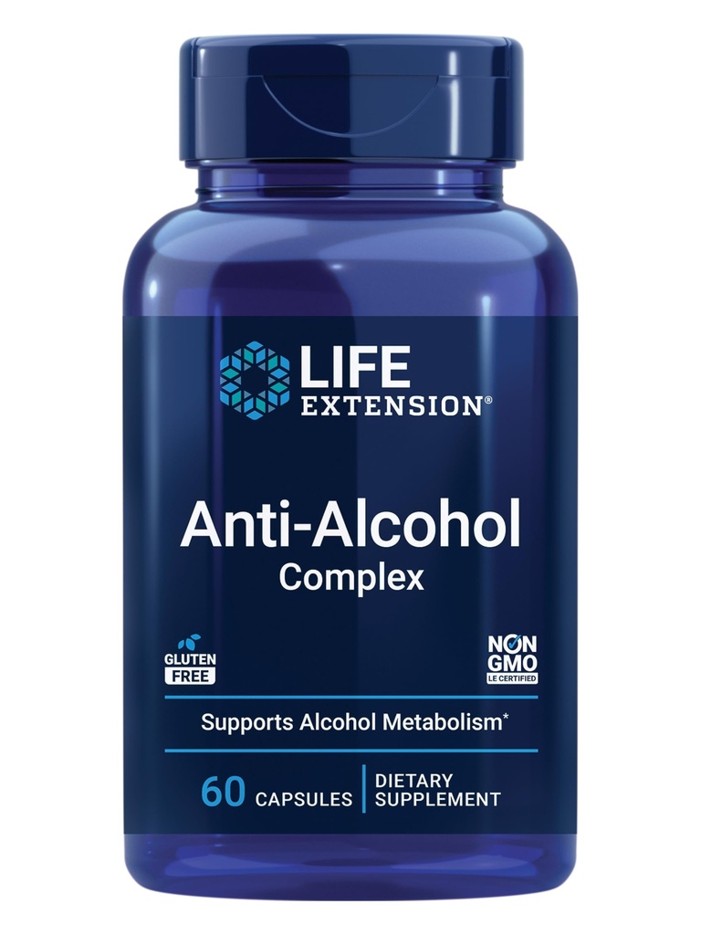 Life Extension Anti-Alkohol Complex, Vitamin C, cink, Grozdno seme, Mlečni opornik, Izvleček klonov, Podpira zdravo presnovo alkohola in optimalno delovanje jeter, Gluten-free, Non-GMO, 60 kapsul
