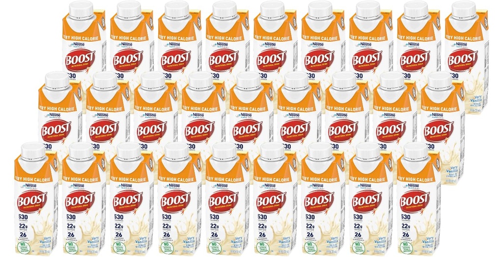 Boost Zelo visoka Calorie Hranilna pijača, Zelo Vanilla, 8 Ounce Box, pakiranje po 27