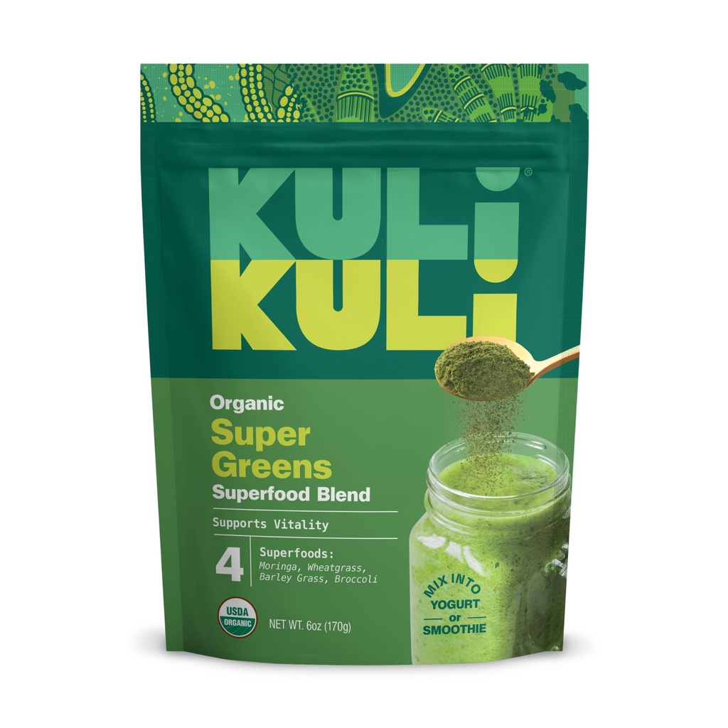 Kuli Kuli Zelena moč [6 oz] - Super zeleni powder - Nutrient Dense Moringa, Wheatgrass, Broccoli & Ječmen travna mešanica - 100% rastlinsko osnovana organska superhrana Pozder Izvira iz oddaljenih kmetij