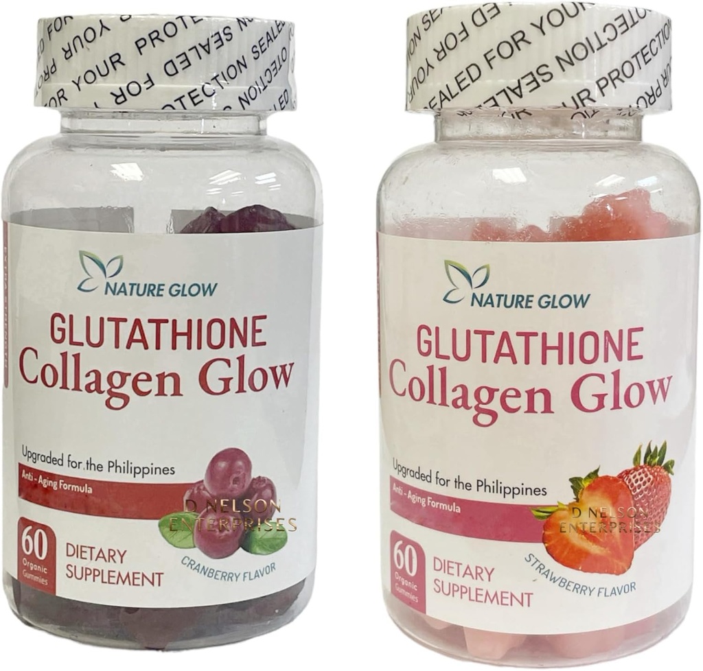Nature Glow Glutatione Collagen Glow, 60 Organski žvečljivi žvečilni gumiji (Bottle) in brusnice (1 steklenica)