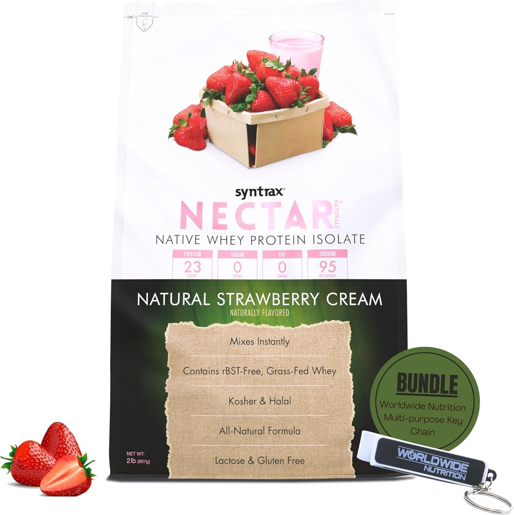 Syntrax naravni izolat sirotkinih beljakovin - Košir & Halal, Laktoza & Gluten prosti - naravna Jagodna krema aroma - 2 funta - s ključem