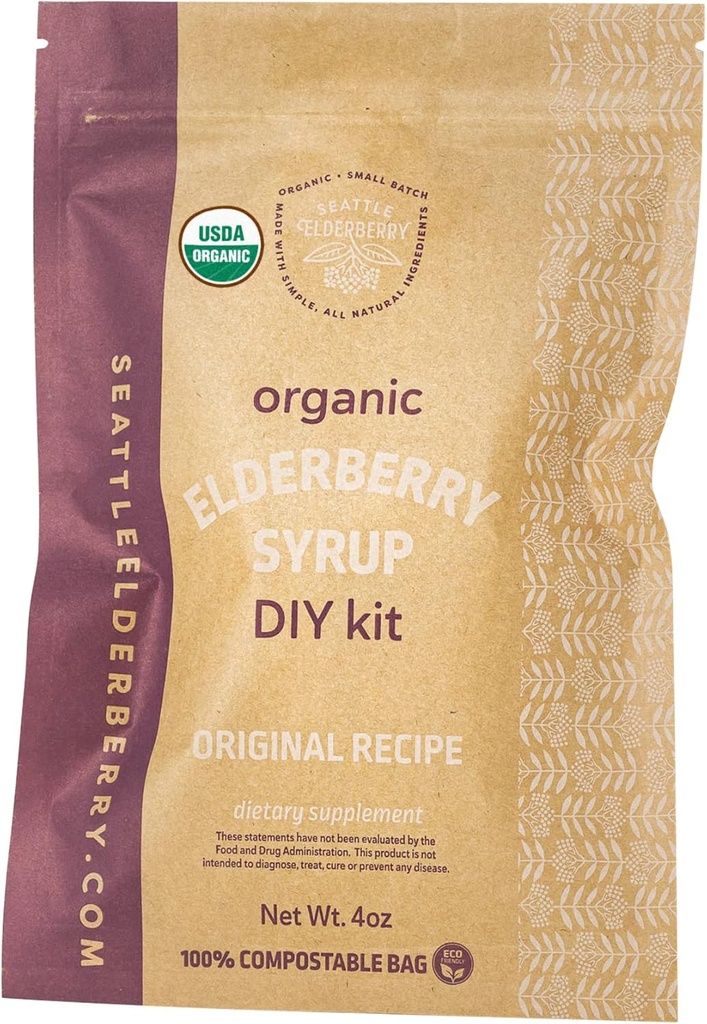 Sirup DIY Kit – Naredite svojo lastno okusno, Gluten-free zeliščni dodatek Sirup z močnimi imunskimi koristmi, ki vsebujejo samo organske sestavine, izdelane v majhnih serijah v ZDA - 4oz