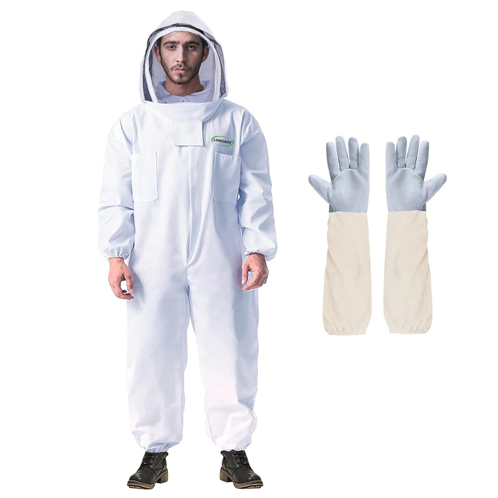 LONGADS Profesionalna čebelja obleka za moške, Čebelarska obleka Čebelarska obleka z rokavico in viteško kapico, Več-Size Bee Outfit za Backyard in Bee Keeper za čebele Varuh božični kostum