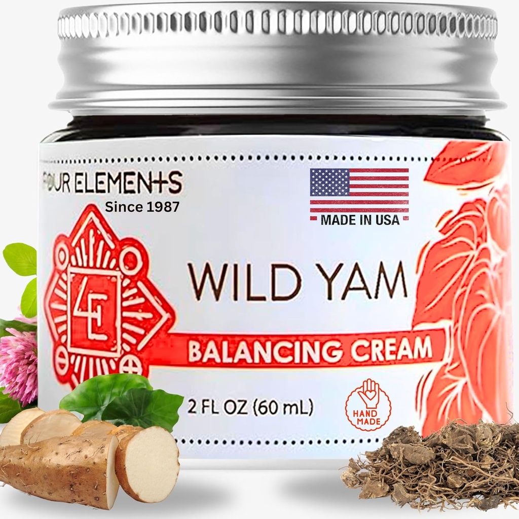 Štirje elementi 4E Wild Yam Balancing Cream, 2 OZ - 1. mesto Zmagovalec na mednarodnem Herb simpoziju 2023 za kreme in Salves! Ponosno poljedelsko, obrtno in paketno v WI, ZDA.