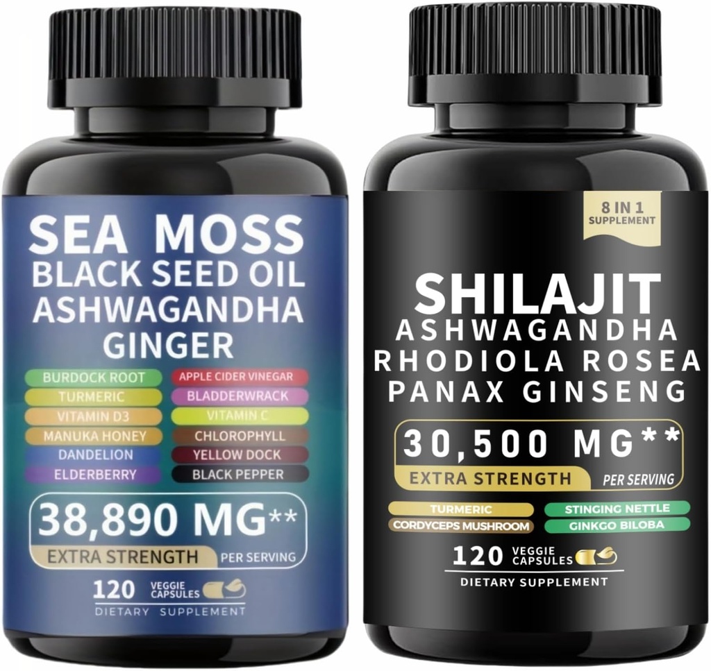 Sea Moss in shilajit Sea Moss Black Seed Oil Ashwagandha Ginger&shilajit rhodiola rosea panax Ginseng (120 grof)