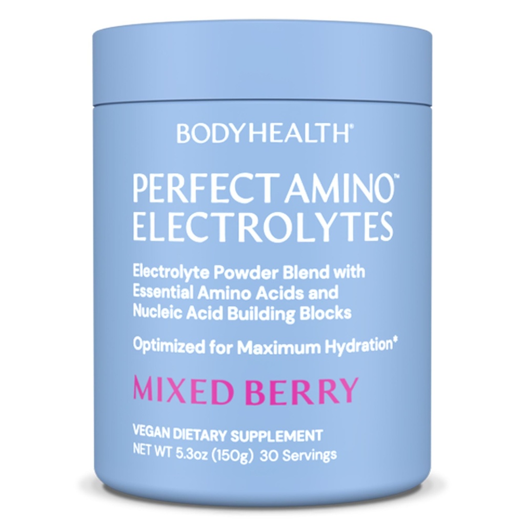 BodyHealth PerfectAmino Elektroliti v prahu Brez sladkorja, Keto Sugar Brez sladkorja Elektroliti Napitek Mešanica, Hidracija v prahu s sledmi Minerali - Mešano Berry - 30 Servisi