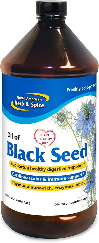 North American Herb & Spice Black Seed Oil - 32 fl. oz. - Kardiovaskularna, Prebavna in Imunska podpora - Non-GMO - 192 Servings