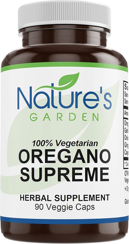 Nature's GARDEN ESSENTIALS Origano vrhovni (w/Garlic, Čebula, Ginger & Cayenne) - 90 Veggie Caps
