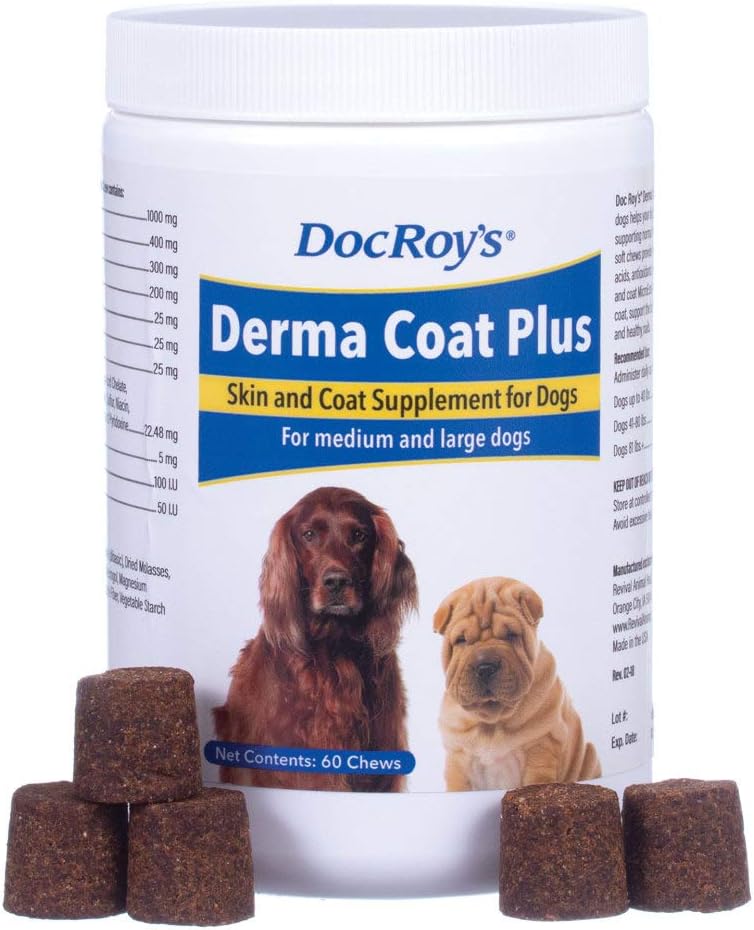 Revival Animal Health Doc Roy's Derma Coat Plus Skin & Coat dodatek za srednje/velike pse - 60 ct Chews