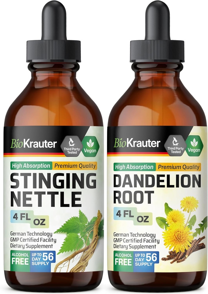 BIO KRAUTER Sting Nettle Tincture 4 Fl. Oz. & Dandelion Tincture 4 Fl. Oz.