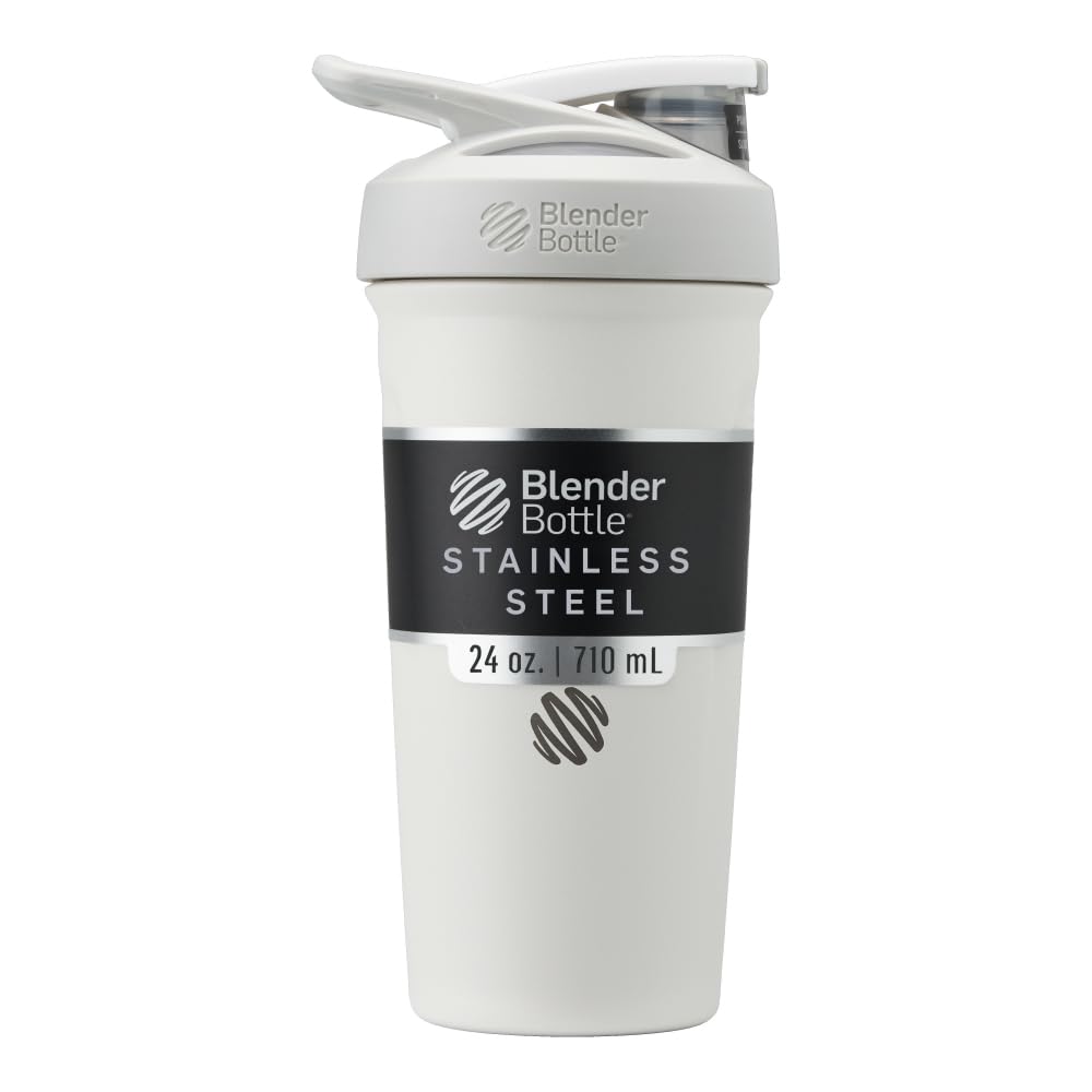 BlenderBottle Strada Shaker Cup Izolirana Steklenica iz nerjavečega jekla z žico Whisk, 24-Ounce, Bela