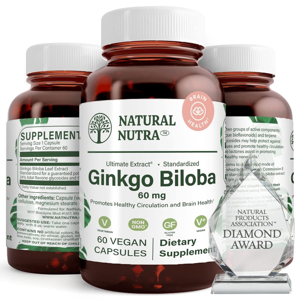 Naravna Nutra Ginkgo Biloba, Izboljša kroženje v možgane in poveča spomin, poveča pretok kisika, in izboljšanje možganske funkcije, podpora zdravje živcev, Vegan in Gluten brezplačno, (60) Kapsule