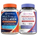 Zdravniški recepti Multi Kolagen kompleks & Magnezij Glicinat paket, Pomlajevanje celega telesa, Sprostitev & Relief, Kolagen Kapsule 90 ct & Magnezij Kapsule 90 ct
