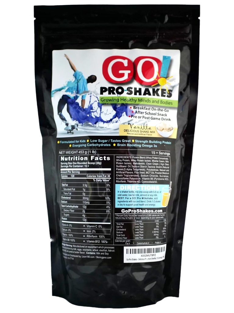 GO Pro Shakes – Protein Powder Smoothie za otroke in najstnike – Zdrav prigrizek – Brez dodanega sladkorja – Podpira rast in moč – Kremna vanilija aroma