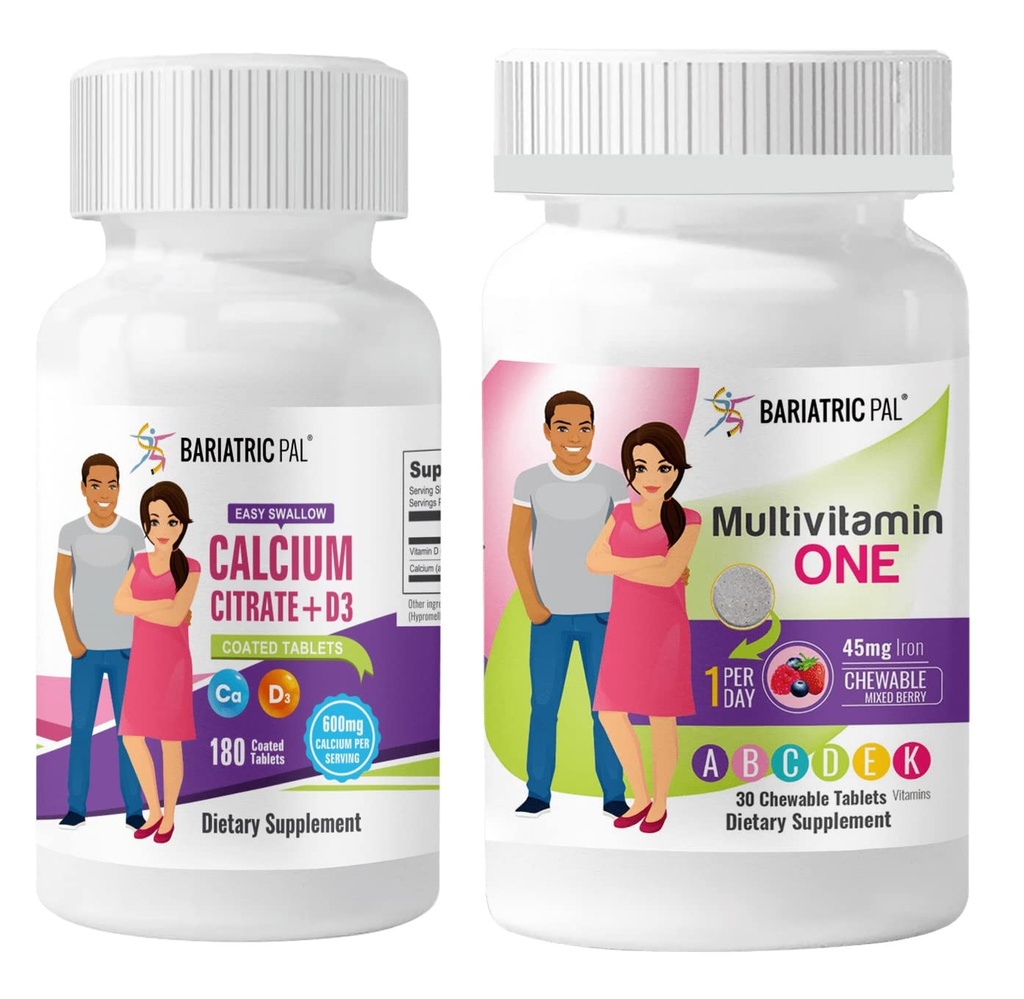 BariatricPal 30-dnevni bariatrični vitamin Bundle multivitamin 1 na dan! Žvečljiv s 45 mg železa - mešano jagode in enostavno pogoltniti kalcijev citrat (600 mg) in D3 obložene tablete