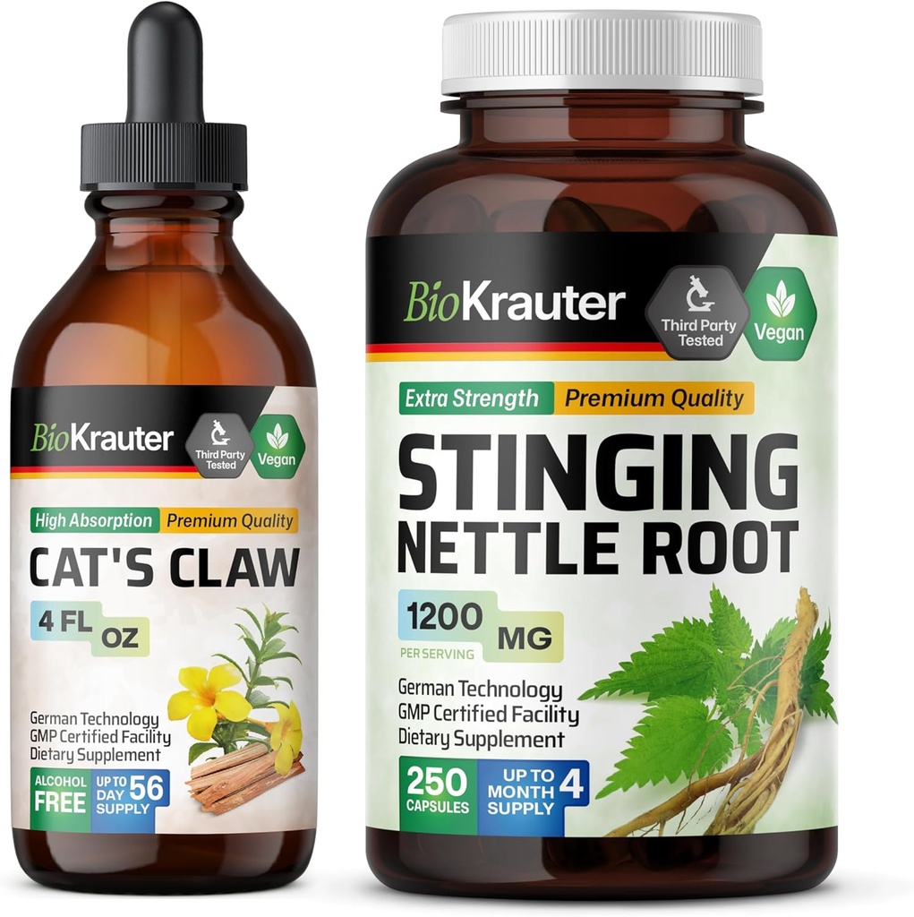 BIO KRAUTER Cats Claw Tinkture 4 Fl. Oz. & Stinging Nettle 250 kapsul