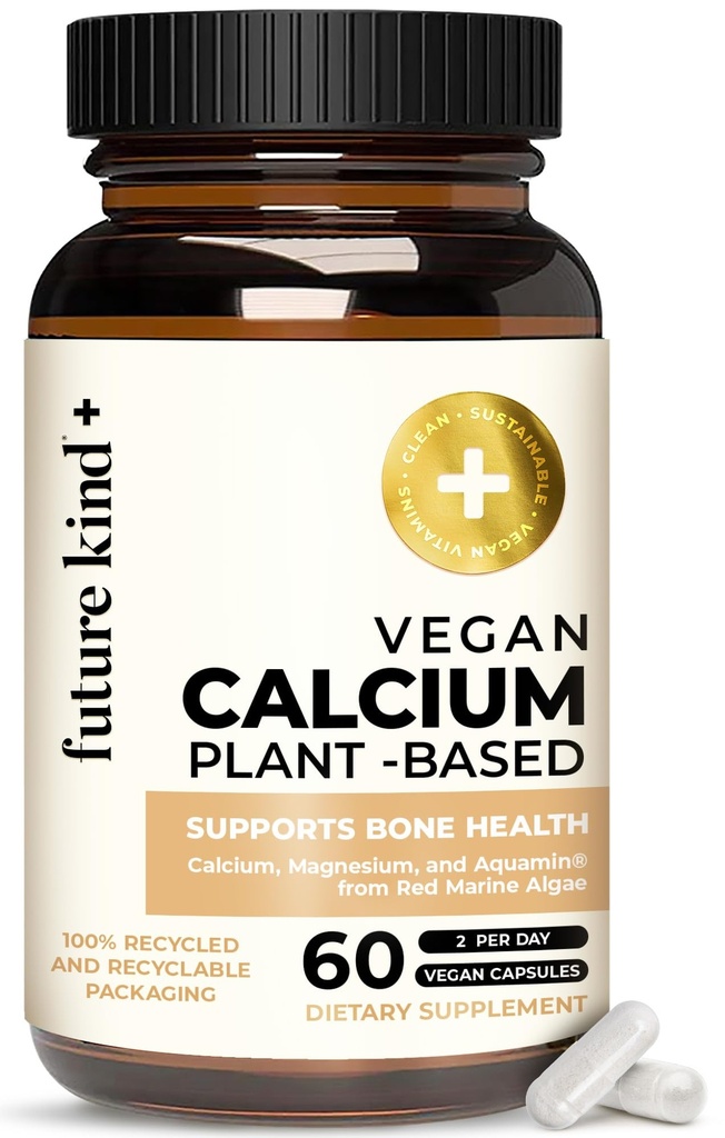 Future Kind Vegan Calcium Supplement - Na rastlinah temelječi kalcij Magnezij Dodatek Iz Islandije za zobe in kosti podporo (60 kapsul)