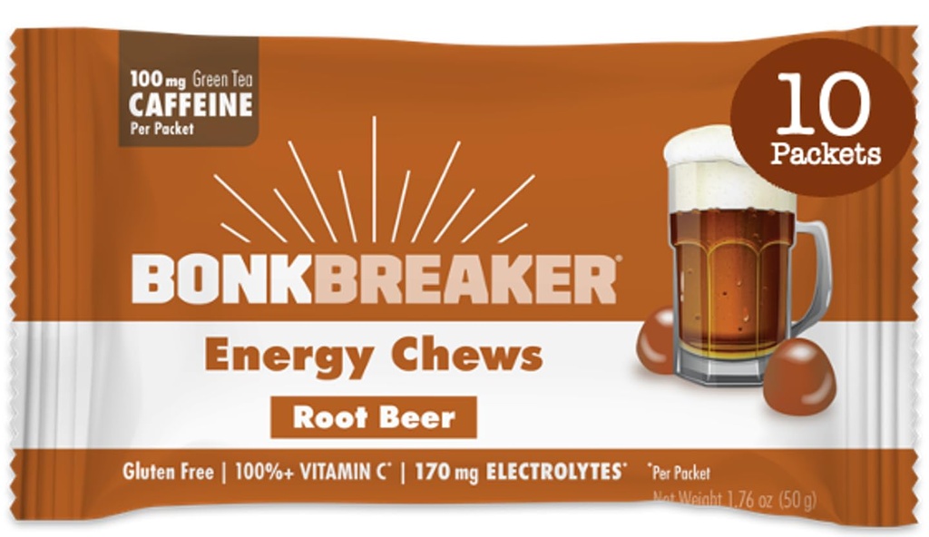 Bonk Breaker Energy Chews, Dairy-free, Gluten-free sestavine za zagotavljanje hitro energijo in fokus, 1 Box 10 Packets, Koren pivo