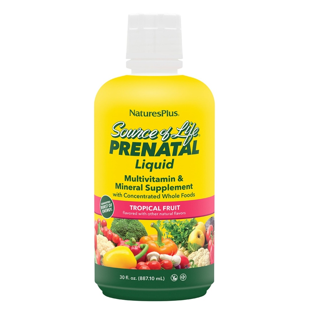 Nature Plus Vir življenja Prenatal Tekoči, Tropsko sadje - 30 fl oz - Multivitaminski in mineralni dodatek - Hranilna podpora med nosečnostjo - Gluten Free, Vegetarian - 30 Servinges